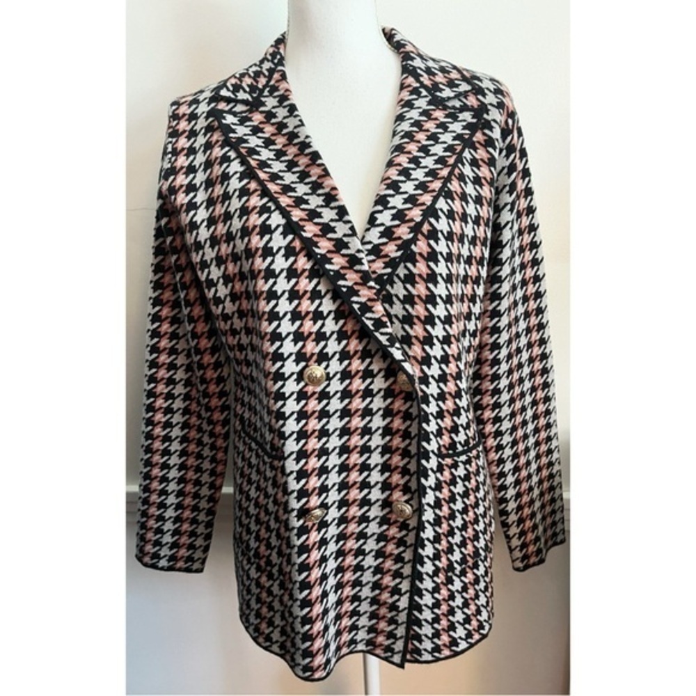 J Joie • NWT Pink Grey Knit Houndstooth Blazer Sweater